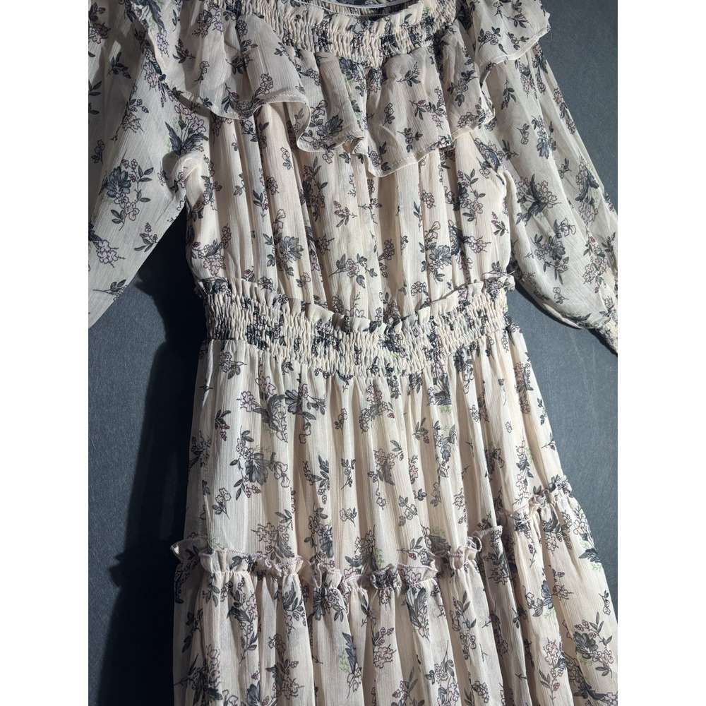 Hayden Los Angeles Dress Womens S Floral Ruffle Off Shoulder Smocked Waist Tired - Picture 4 of 16